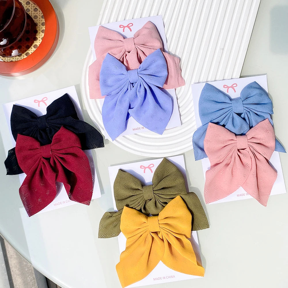 2Pcs/set Sweet Solid Bowknot Hair Clips for Women Girls Print Bows Hairpins Barrettes Duckbill Clip Headwear Hair Accessories