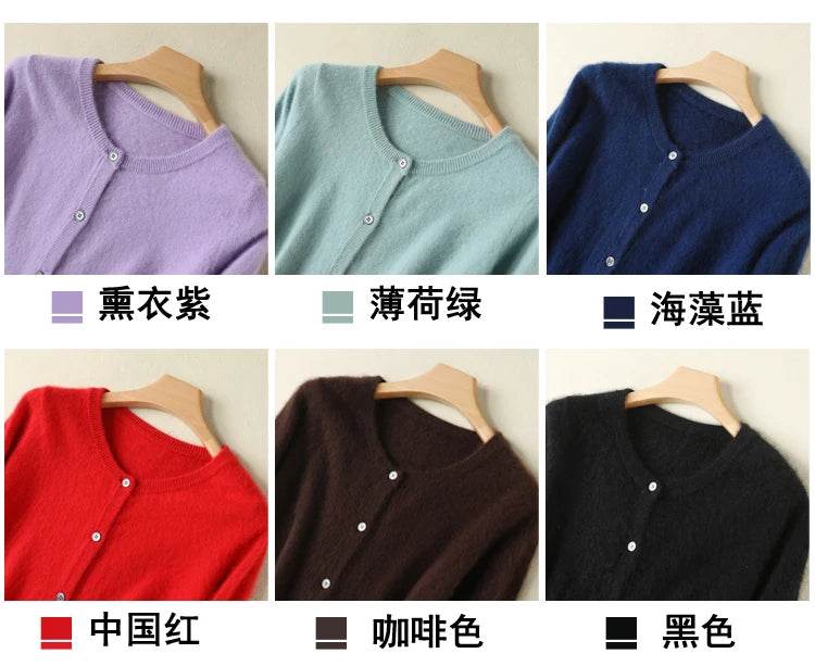 Women Cardigan Large Size Warm Pure Mink Cashmere Sweaters O-neck Loose Coat Female Sweater Ladies' Jacket Solid Knit Cardigans - AIAZ