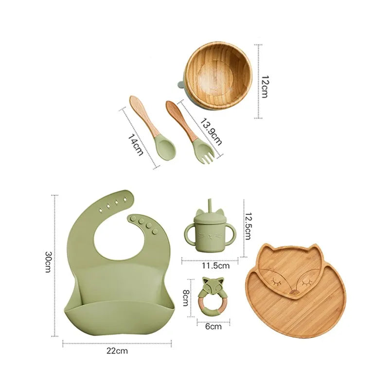 Wooden Dinner Plate Feeding Supplies Bamboo Baby Tableware Silicone Suction Plate Bowl BPA Free Baby Stuff Newborn Accessories