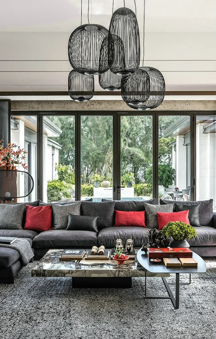 Replica Foscarini Spokes 1/2 Suspesnsion White Pendant Lamp Dining room Bar Kitchen Island Birdcage Light Italian Designer Lamp