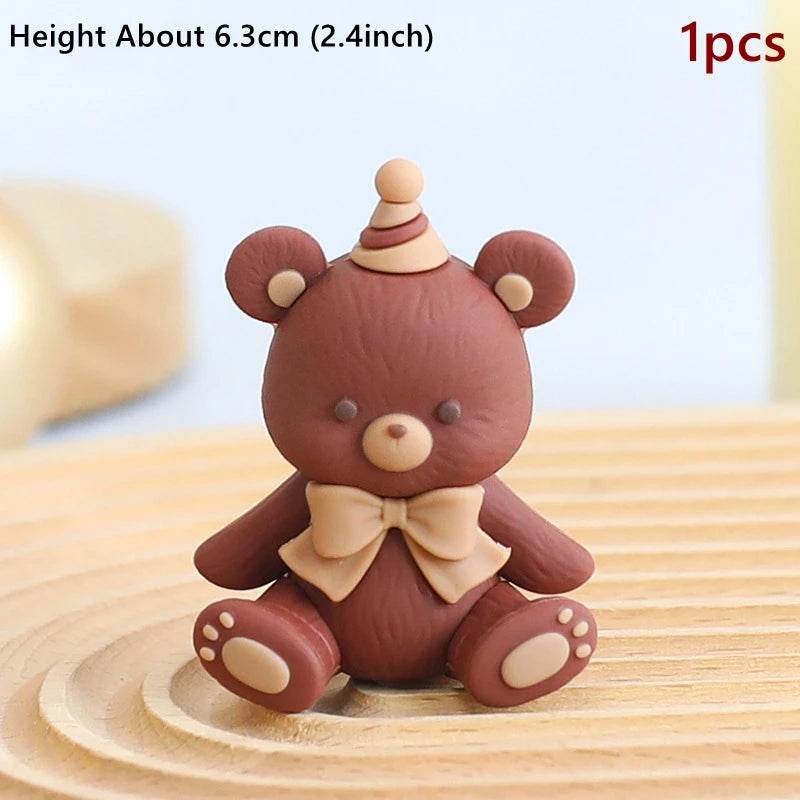Brown Bear Doll Cake Toppers Happy Birthday Pink Blue Bear Theme Cake Topper for Birthday Baby Shower Wedding Cake Deocrations - AIAZ