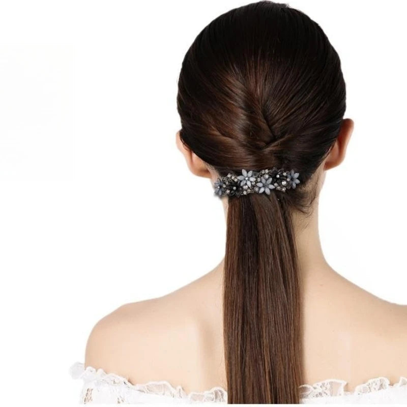 The new Korean version of the crystal flower spring hairpin elegant rhinestone wild ponytail hairpin women's hair accessories