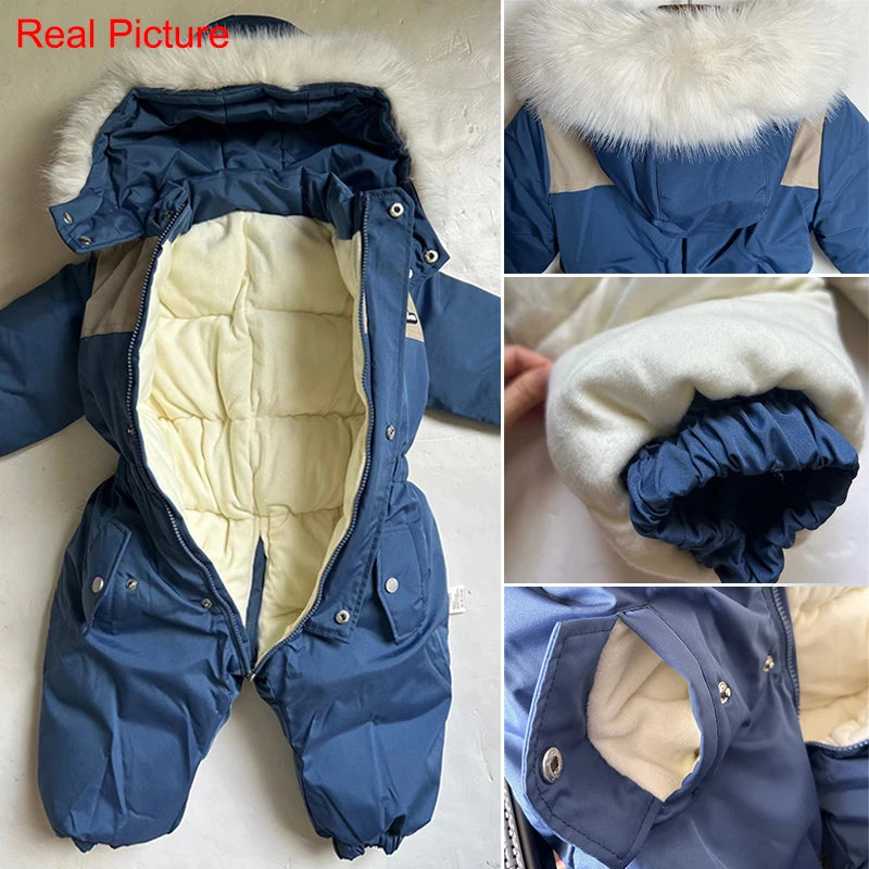 Winter Children Ski Suit Thicken Waterproof Baby Jumpsuit Warm Baby Girl Snow Wear Plus Velvet Infant Clothes Boys Coat 1-5 Year