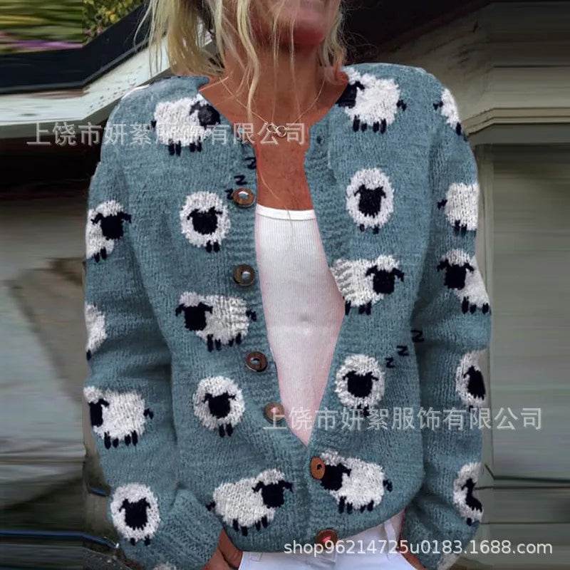 Women Cardigan Knitted Sweater Color Block Long Sleeve Plush Lining Jumper Cardigans Casual Streetwear Fashion Coat - AIAZ