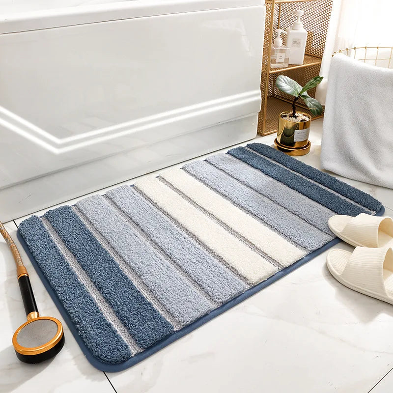 Striped Bathroom Mats Thickened Long Hair Floor Carpet Toilet Door Absorbent Bathroom Tub Mat Kitchen Rug Non-slip Foot Pad