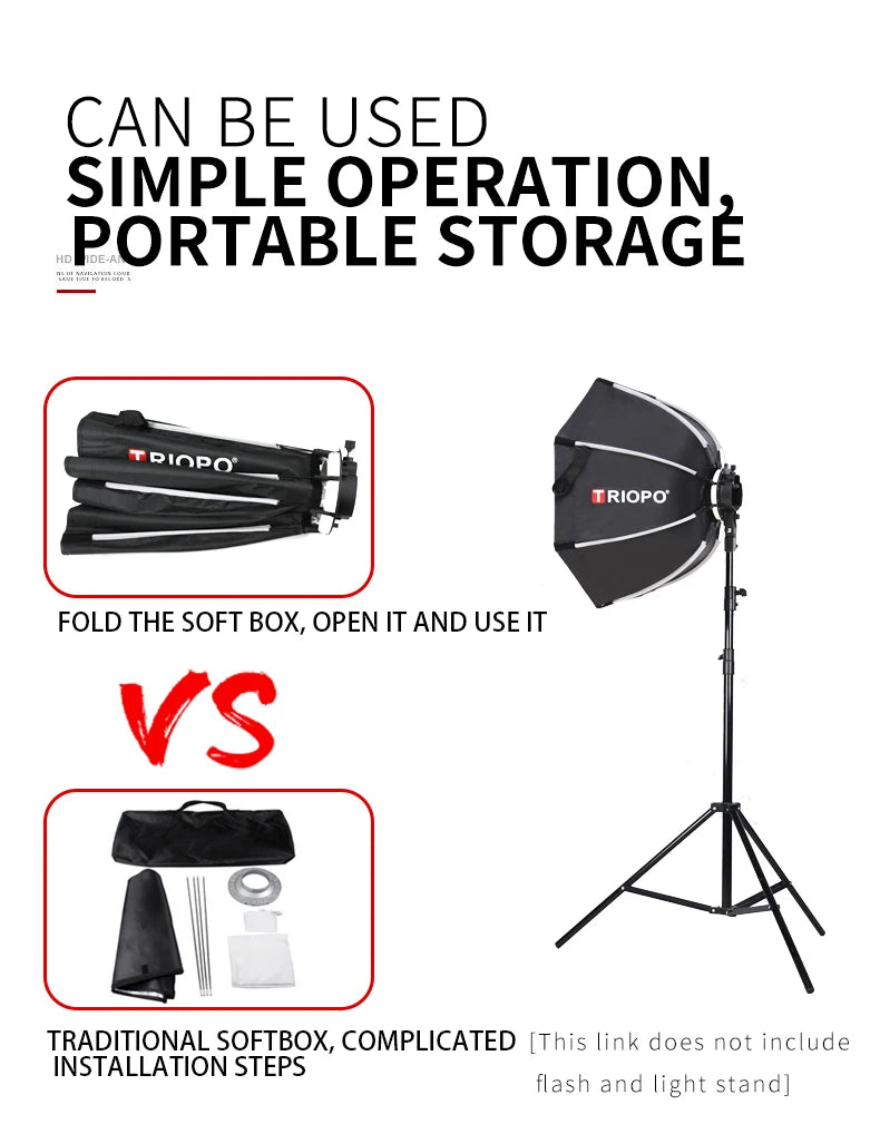 TRIOPO 55cm 65cm 90cm 120cm Foldable Octagon Softbox Tripod Grip for Godox V860III V1 AD200Pro Yongnuo Speedlite Flash Light