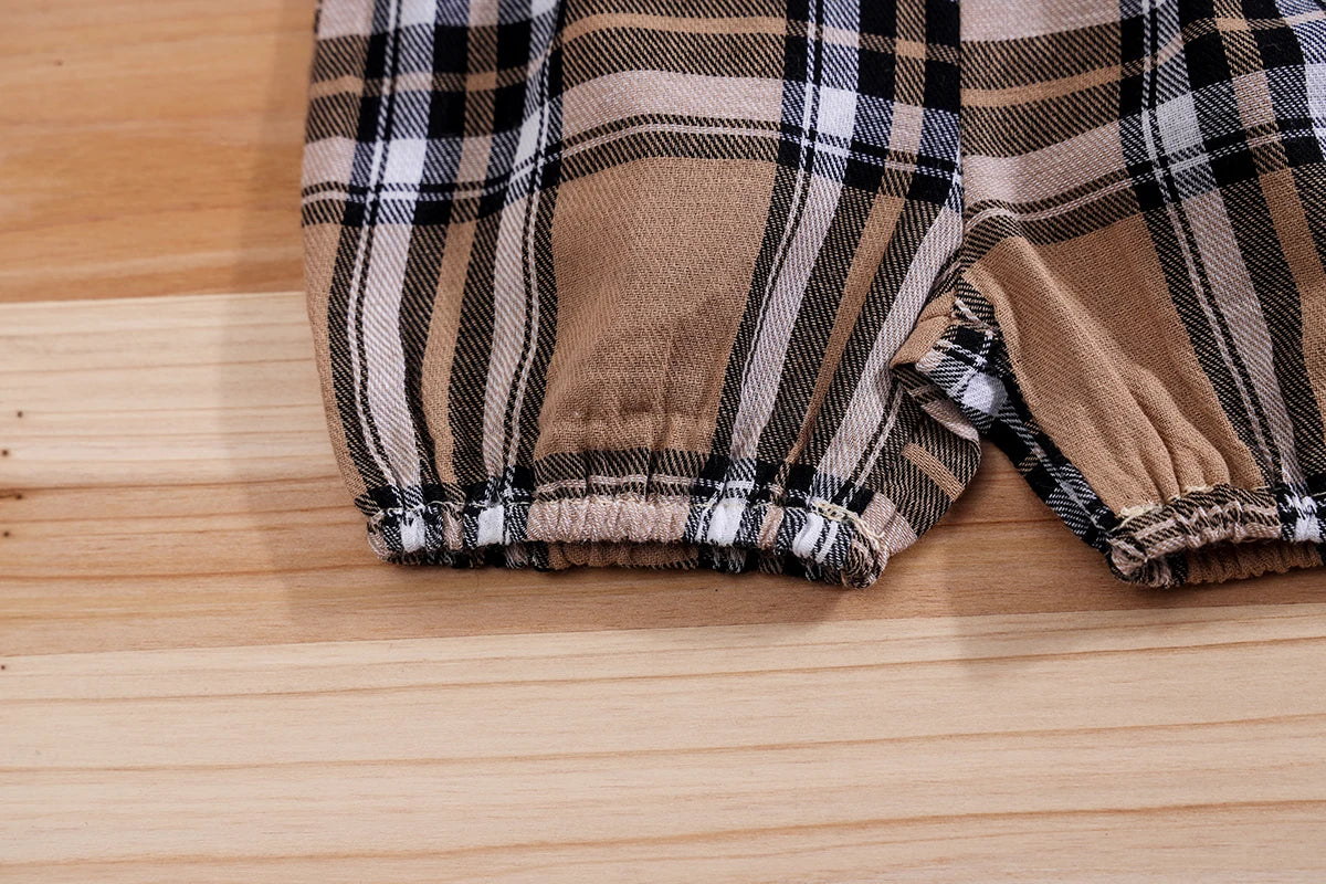 2PCS IURNXB Baby Clothes Sets Short Sleeve Boys Infant Plaid Bear Bodysuit+Suspenders Trousers Set Overall Newborn Outfits 1-18M