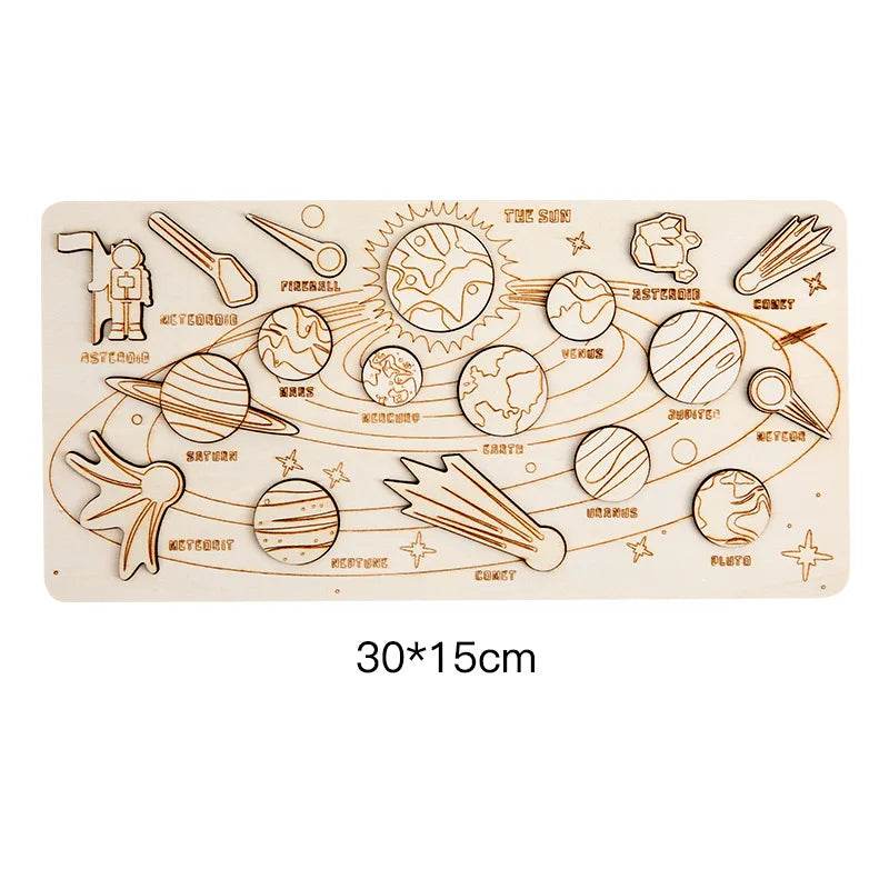 Children Wooden Space Planet Puzzles Montessori Toys Planet Matching Game Jigsaw Tray Universe Solar System Science Learning Toy - AIAZ