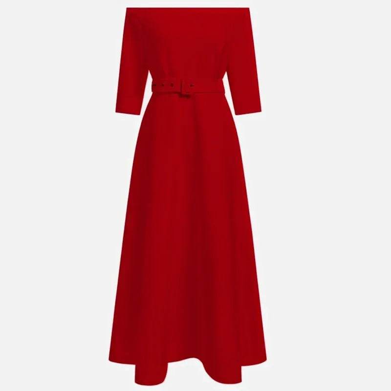Elegant Party Dresses For Women One Shoulder Half Sleeve High Waisted A-Line Long Dress Women Offfice Dress White - AIAZ