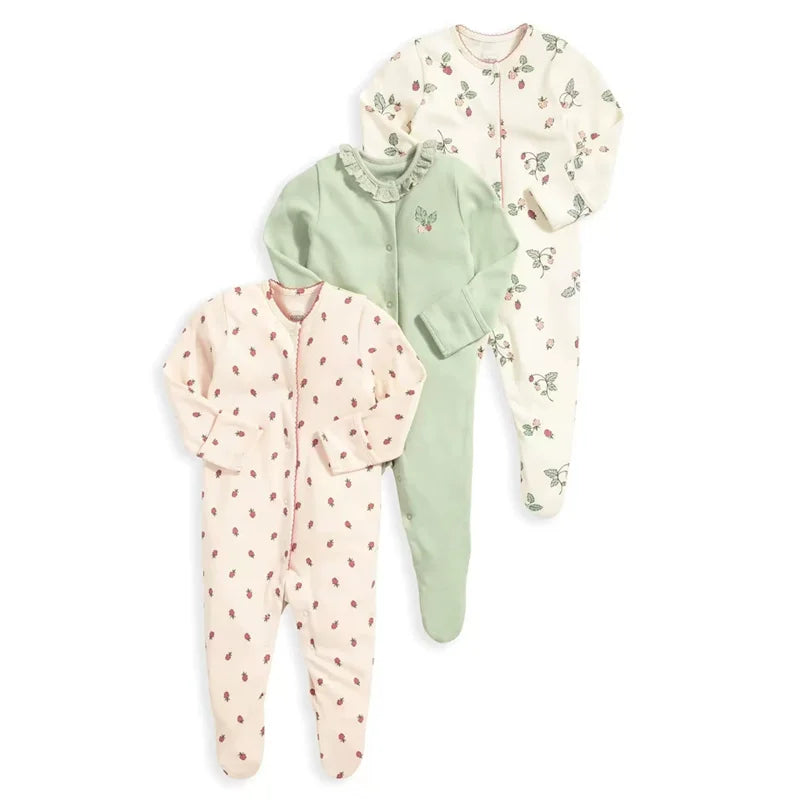 IYEAL 2025 Spring Newborn Clothing Infant Jumpsuits 100% Cotton Long Sleeve Baby Boys Girls Clothes Pajamas 3Pcs/Lot