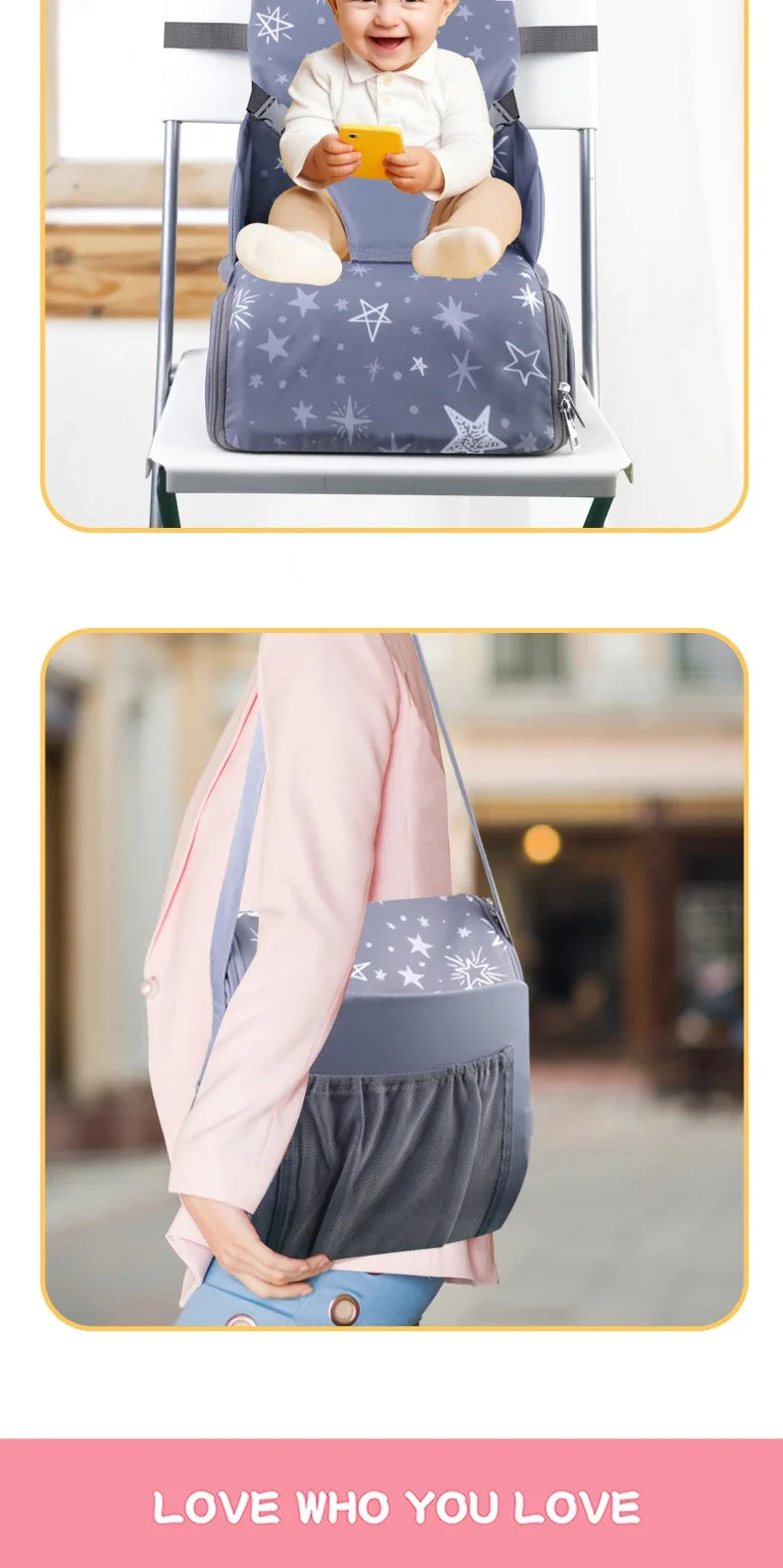 INSULAR 2 In 1 Portable Safe Pads Booster Seat Mommy Bags Comfortable Height Chair Cushion Perfect Organizer Multi-functional