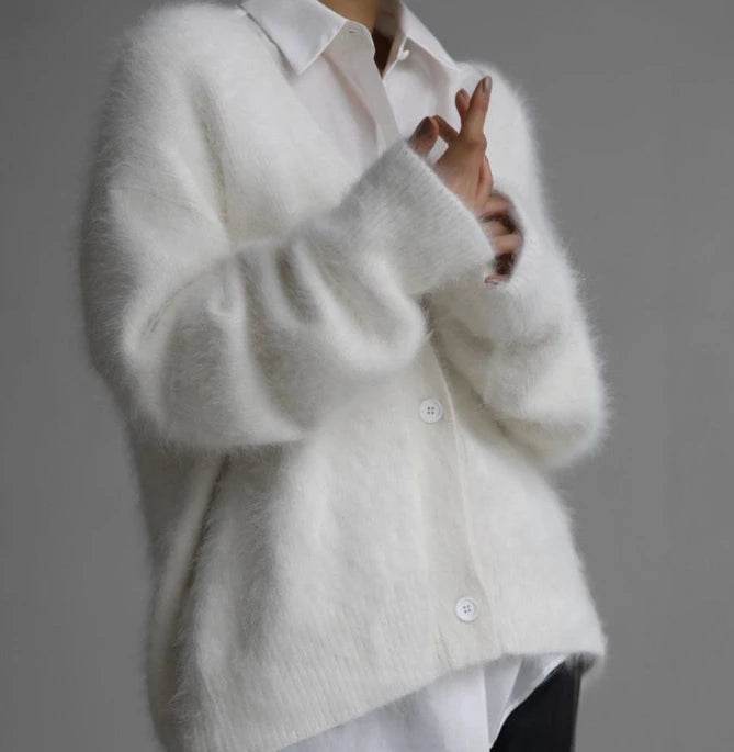 Cardigan for Women 2025 Autumn Fashion V-Neck Knitted Sweater Loose Solid Color Long Sleeves Casual Daily Cardigan Coat - AIAZ