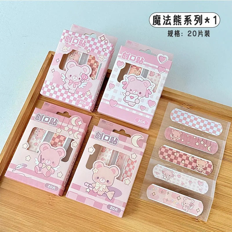20pcs/box Cute Cartoon Waterproof Breathable Bandages for Girls Baby High Aesthetic Adhesive Wound Care Anti Blister Plasters