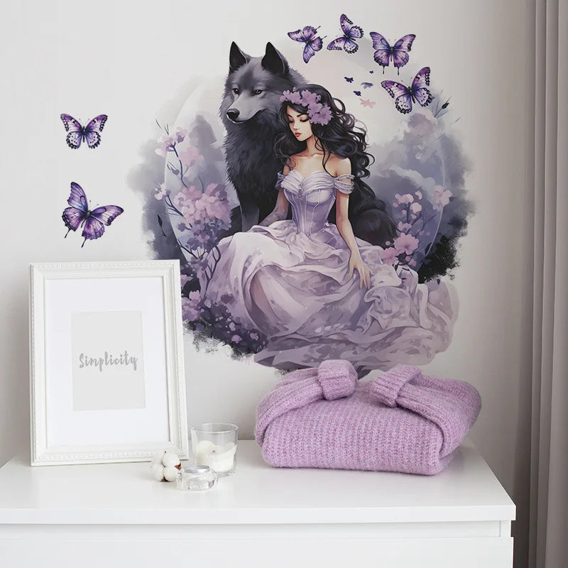 Purple Wolf Girl Vinyl Wall Decal For Kids Room Decoration Room Decor Bedroom Accessories Wall Art Home Decoration Wall Decor
