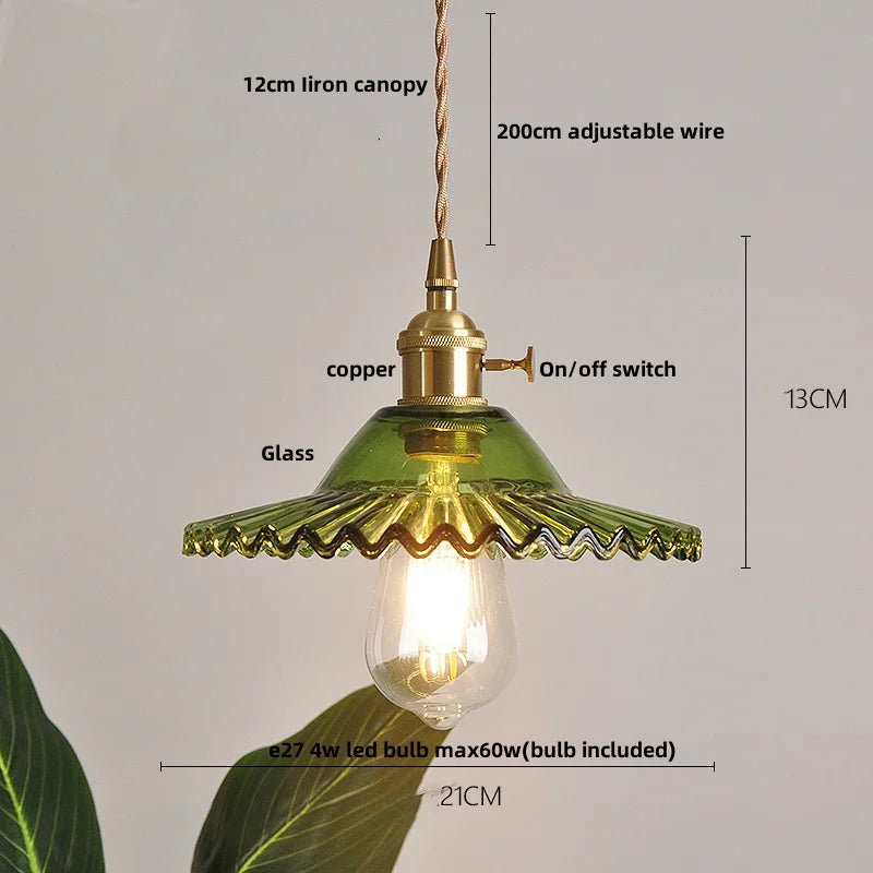 IWHD Nordic Modern LED Pendant Lights Coffee Living Room Balcony Green Glass Copper Knob Switch Hanging Light Fixture Luminaira