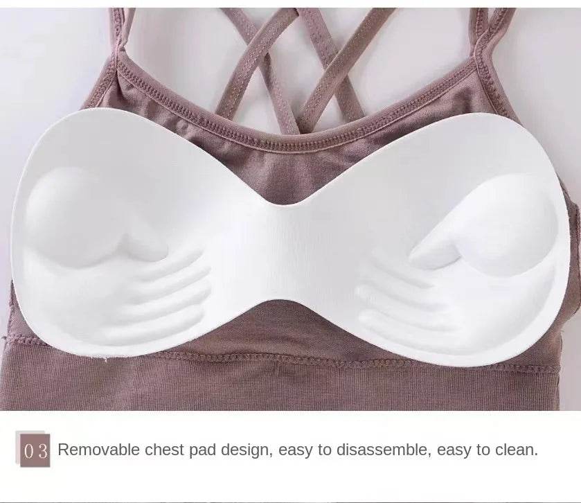 Sexy Women Tops Back Cross Strap Tank Top Push Up Running Sports Bra Breathable Soft Fitness Beauty Solid Color Yoga Bra - AIAZ