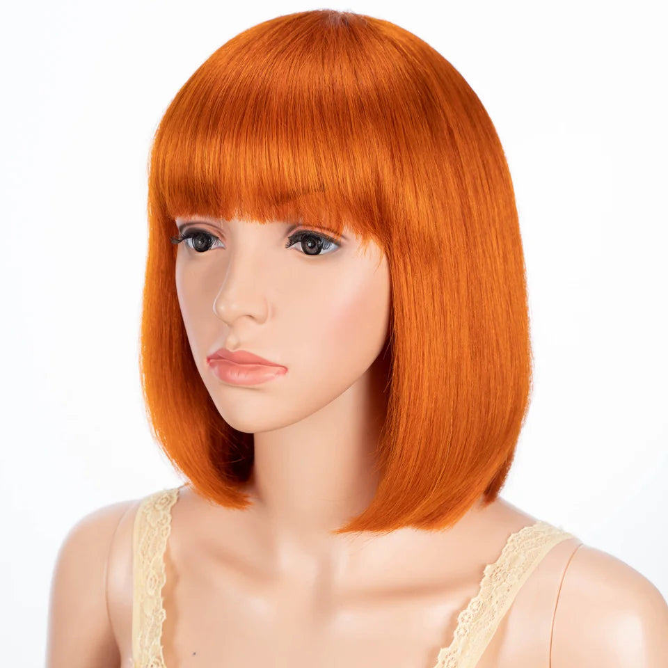 Lekker Blonde Short Straight Bob 100% Human Hair Wigs With Bangs For Women Brazilian Remy Hair Full Machine Made Daily 10" Wig