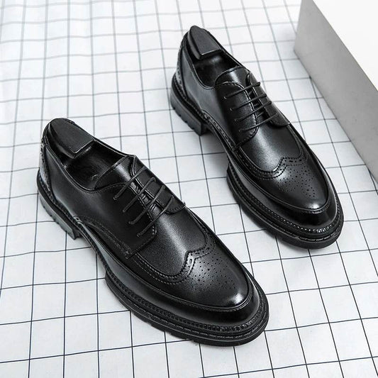 Men's leather shoes, Italian brand, versatile for business, formal wear, casual, high-quality brown, classic block shoes. - AIAZ
