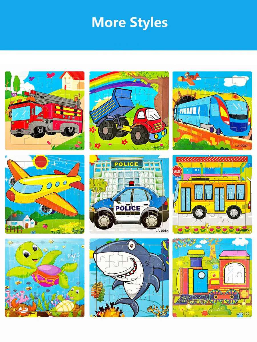 1pc 14.7cm/5.79in Wooden Jigsaw Puzzle Transportation Vehicle Marine Animal Style Puzzles Game Kids Educational Toy for Children