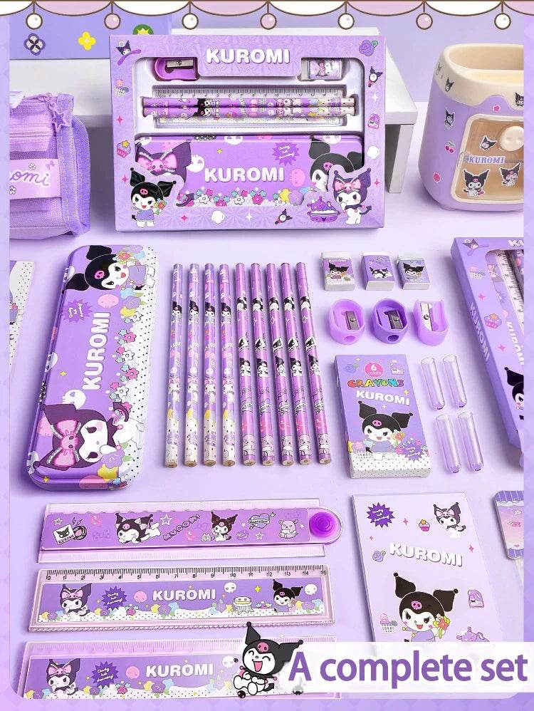 Sanrio Kuromi Melody Cinnamoroll Stationery Gift Box Girls Primary School 12-Piece School Supplies for Children Kawaii New Hot - AIAZ