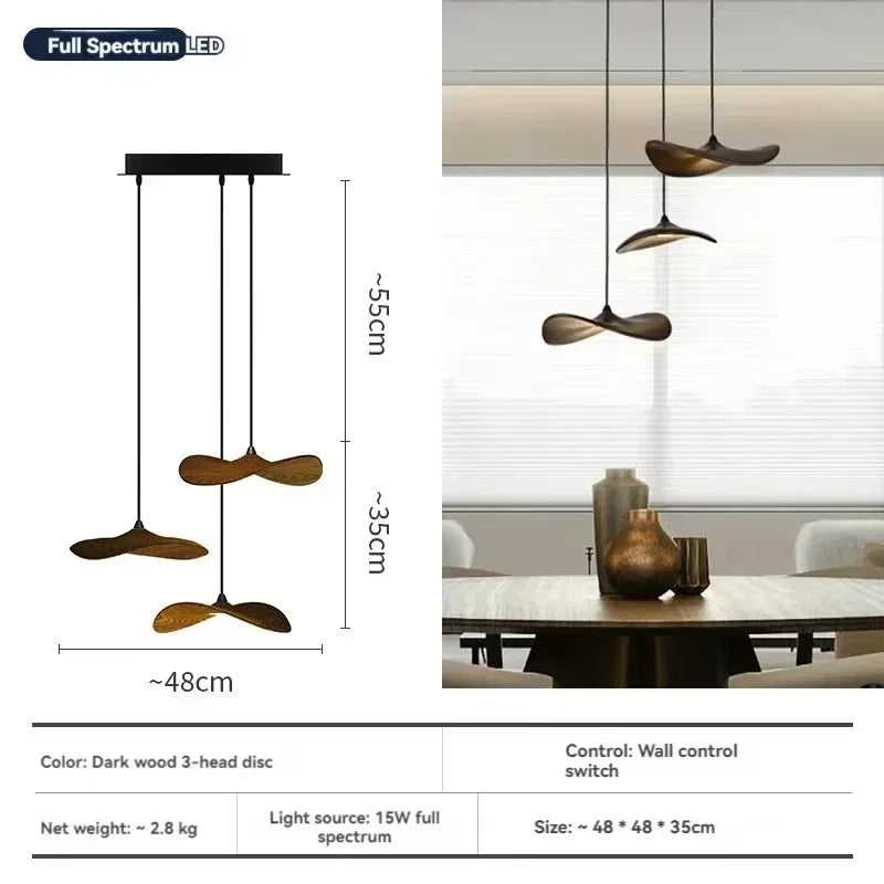 Japanese Lotus Leaf Chandelier Wabi Sabi Solid Wood Lamp Living Dining Room Zen Tearoom Villa Duplex Kitchen Island Linear Light