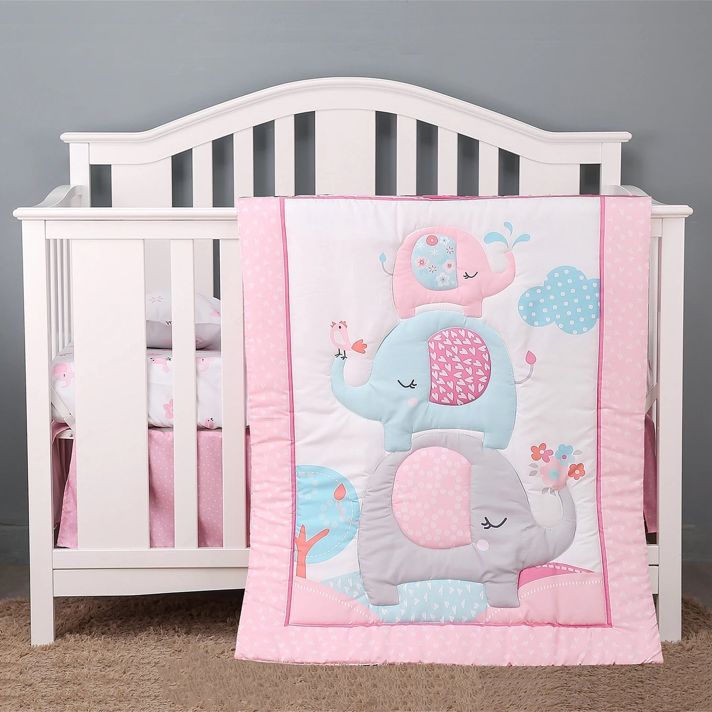 Crib Bedding Set for Boys Girls Nursery Bedding Soft Baby Bedding Crib Set 4Piece Crib Comforter Fitted Sheet Crib Skirt Blanket