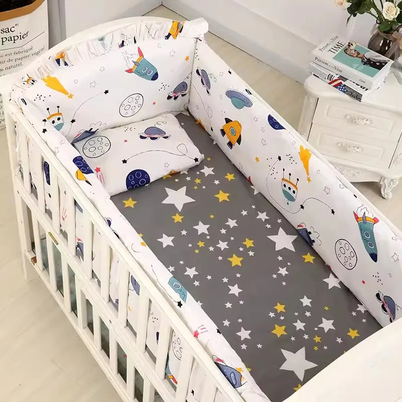 6PCS Baby Bedding Set Cotton Bedroom Decor Newborns Crib Bumpers Cushion Cotton include( 4Bumpers+Sheet+Pillow)