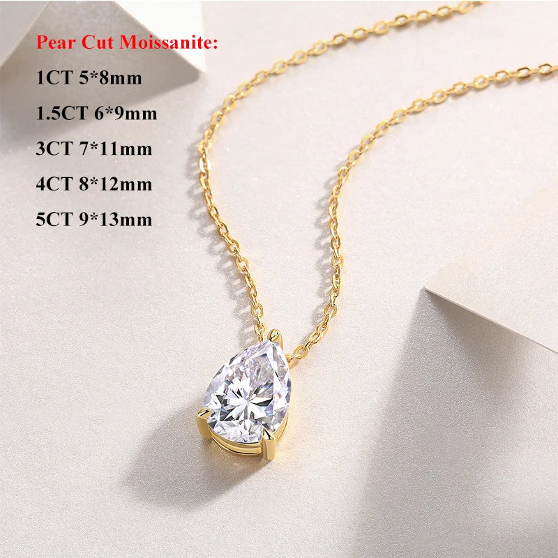 EWYA Solitaire Pear Cut 1-5CT D Color Moissanite Diamond Pendant for Women 925 Silver Plated 18k Rose Gold Chain Necklace GRA