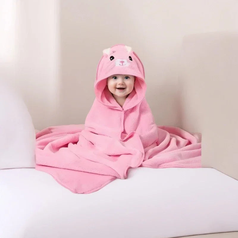 Hooded Coral Velvet Baby Bath Towel Cartoon Baby Elephant Wrap Blanket Super Absorbent Warm Bathrobe Newborn Baby Bath Towel