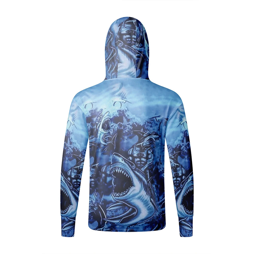Fishing Shirts Long Sleeve Hoodie UPF 50+ T-shirt Tops Sun Protection Jersey Men's Face Mask Fishing Clothes