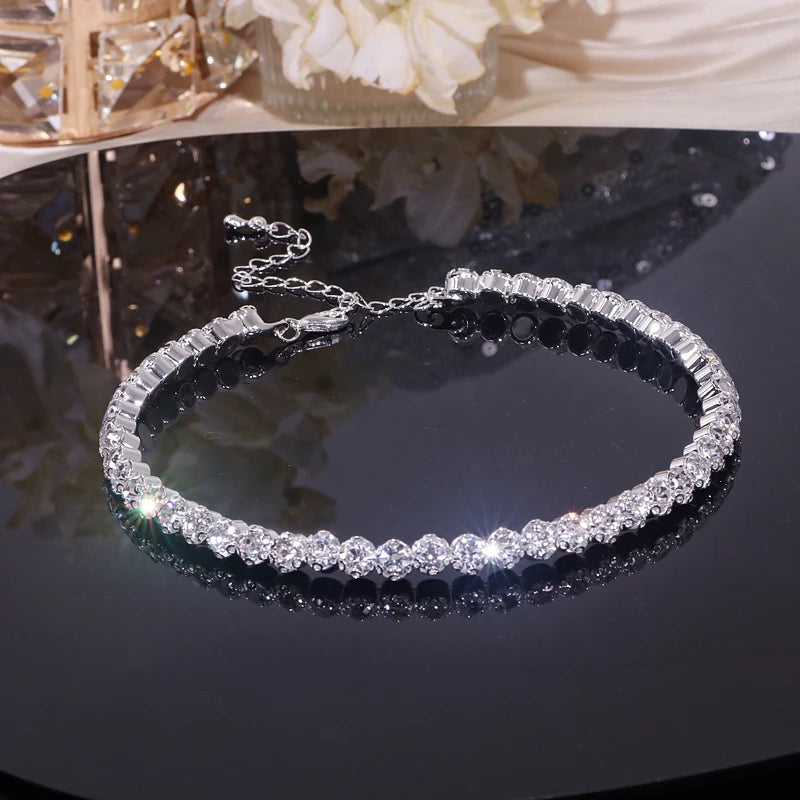 Classic Rhinestone Crystal Choker Necklace Earrings and Bracelet Set for Women Silver Color Bridal Wedding Party Jewelry Sets