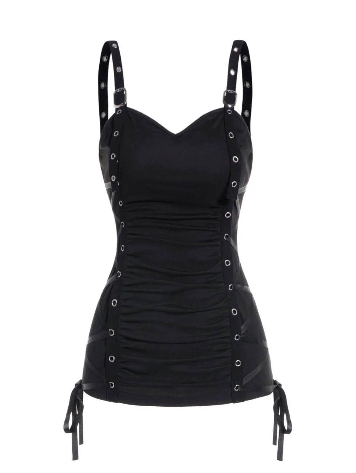 Summer Tank Tops for Women Plain Color Tank Top Ruched Grommet Lace Up Casual Sleeveless Tops топ женский - AIAZ