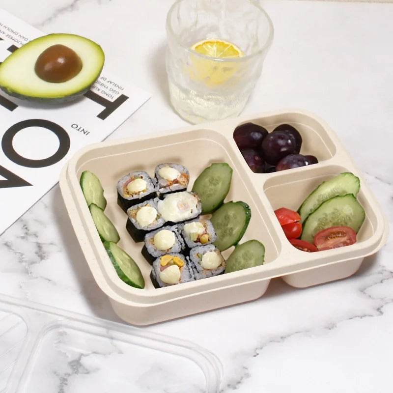 Wheat Straw Lunch Box Divided Into Compartments Insulated Lunch Box With Lid Square Lunch Box Portable Lunch Box - AIAZ