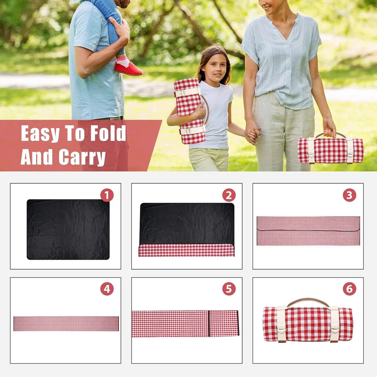 Waterproof Picnic Blanket with Carry Strap for Beach Mat or Family Outdoor Camping Party Large Picnic Outdoor Blanket