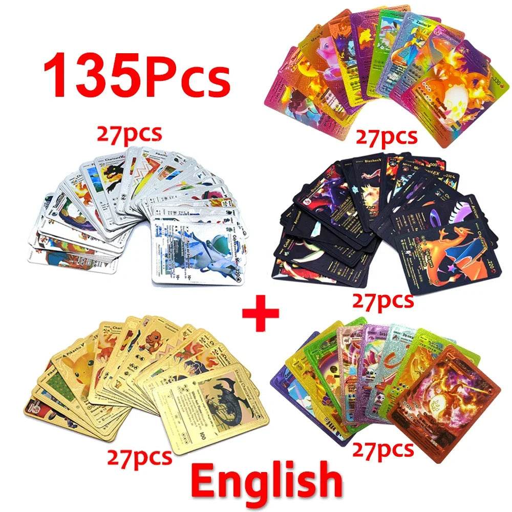 Pokemon Cards Vmax GX Gold Foil Flash Card English Spanish Colorful Pikachu Charizard French German Game Battle Collection Cards - AIAZ
