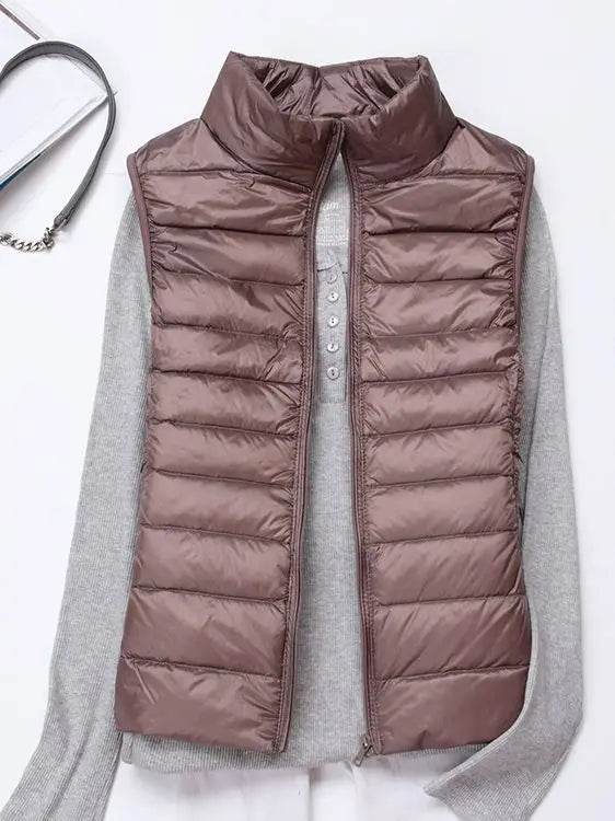0-10℃ Women Vests Autumn Winter Ultra Light Duck Down Vest Female Slim Sleeveless Jacket Windproof Warm Puffer Waistcoat 4XL - AIAZ