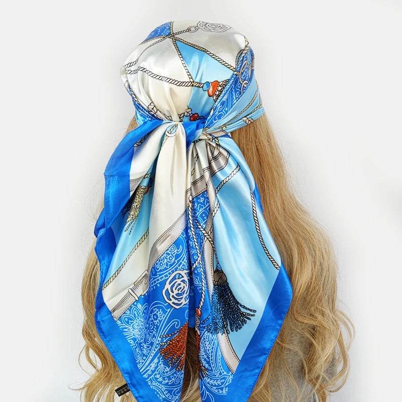 New 90*90cm Retro Brand Women Silk Scarf Bandanna Fashion Bohemian Pattern Square Hijab Lady Wrap Headband foulard muffler - AIAZ