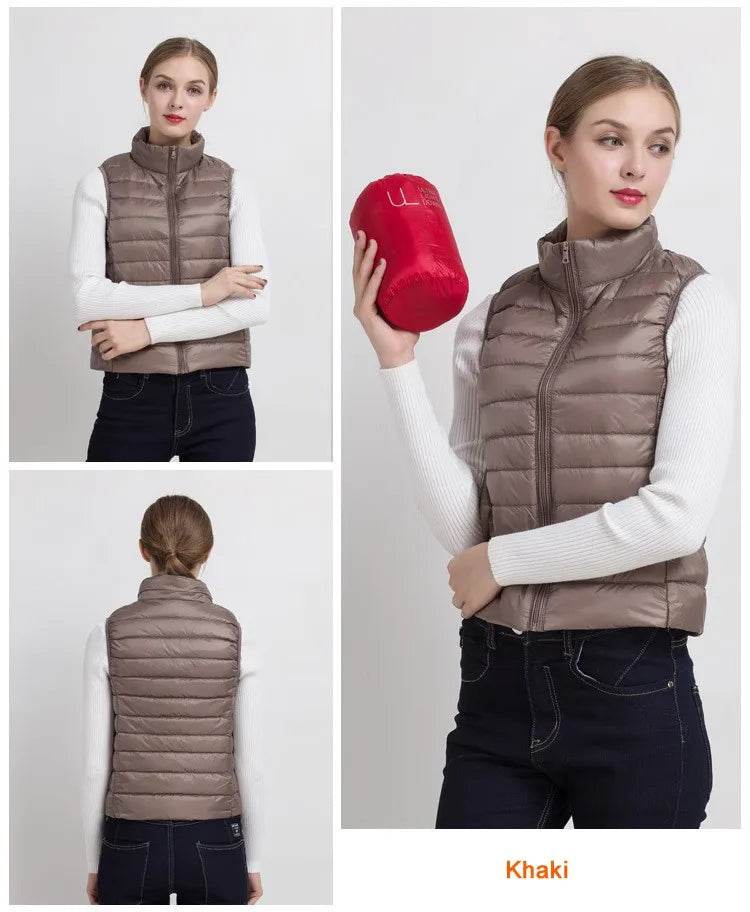 0-10℃ Women Vests Autumn Winter Ultra Light Duck Down Vest Female Slim Sleeveless Jacket Windproof Warm Puffer Waistcoat 4XL - AIAZ