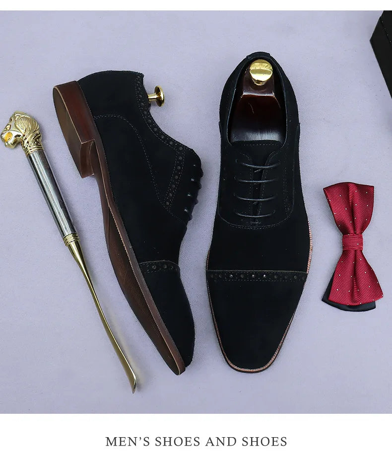 Business Casual Leather Shoes Men's Handmade Three-Joint Genuine Leather Men's Frosted British Suede Leather Lace-Up Men's Shoes