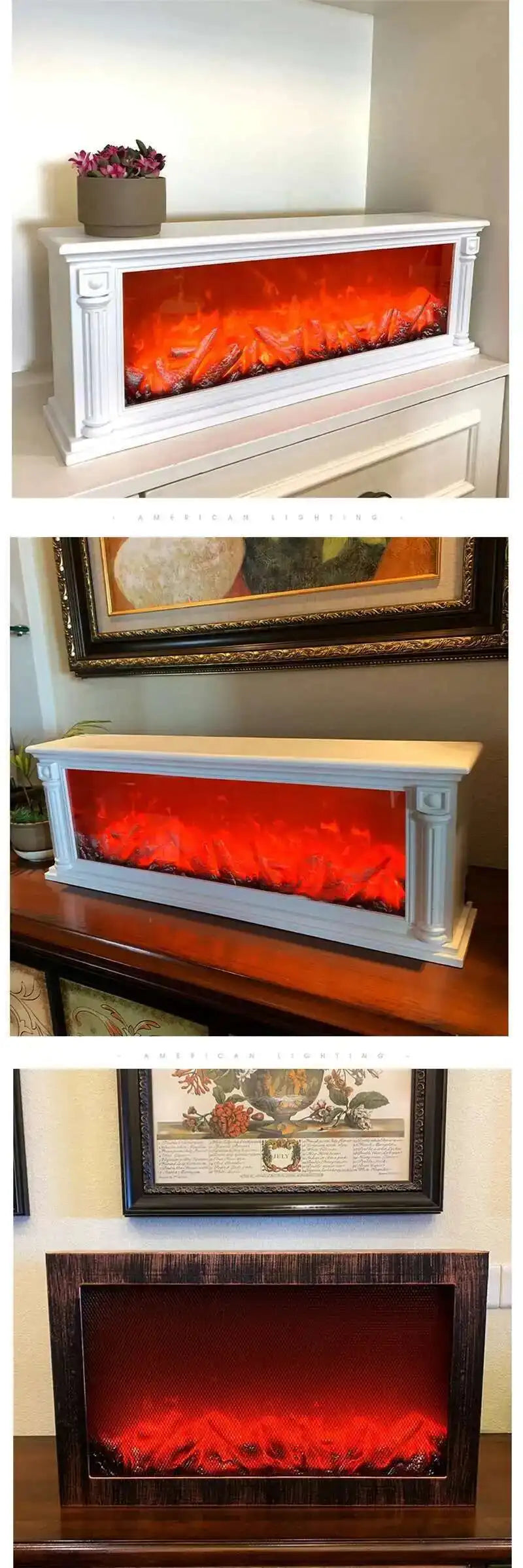 3D Simulated Fireplaces Flame Lamp Fake Firewood Fireplace European Decoration Ornaments Light Living Room TV Cabinet Fireplace