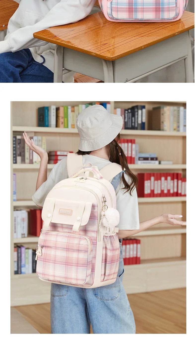 SET Backpacks for Girls School Bags Aesthetic Backpack Elementary Student Teen Girls Cute Bookbag Kids Backpack Girls mochila - AIAZ