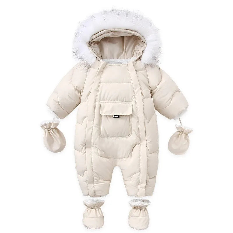 2024 New Winter Baby Rompers Thick Warm Infant Hooded Inside Fleece Jumpsuit Newborn Boy Girl Overalls Toddler Clothing Set