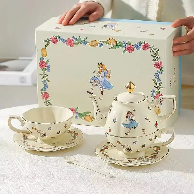Luxury Ceramic Teapot Gift Box Cup and Pot Girl and Rabbit Ceramic Teapot Coffee Cup Dish Set Birthday Gift  for Tea Lovers