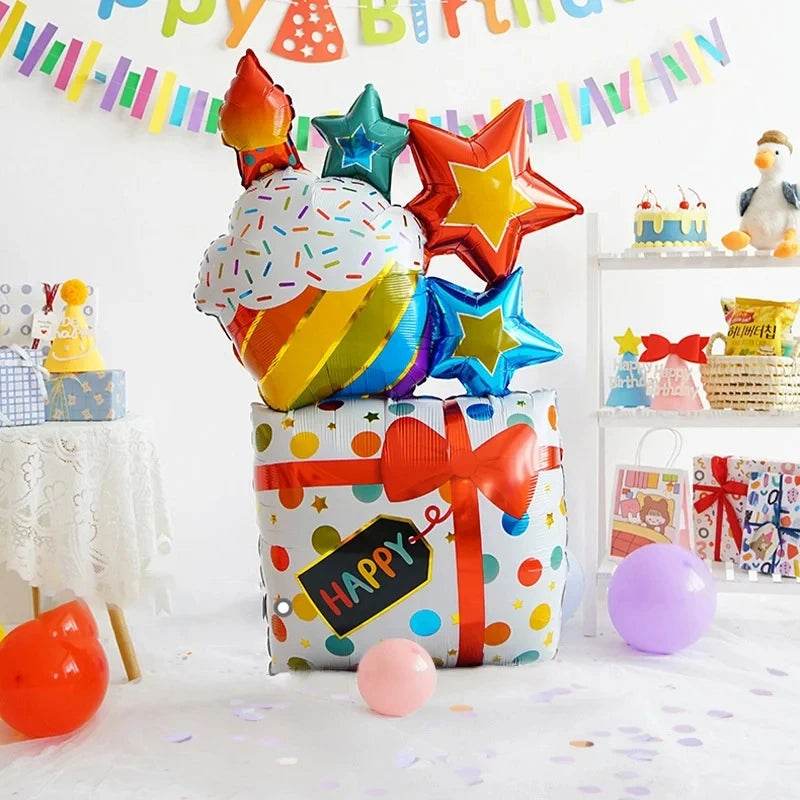 Large Birthday Cake Foil Balloons Cartoon Bear Cake Balloon Kids Toys Happy Birthday Party Decoration Supplies Photo Props INS - AIAZ