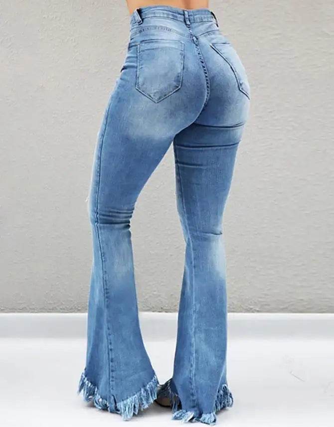 Women's Jeans 2022 Trend Autumn Fashion High Waist Casual Plain Skinny Daily Long Bell-Bottom Jeans Wih Belt - AIAZ