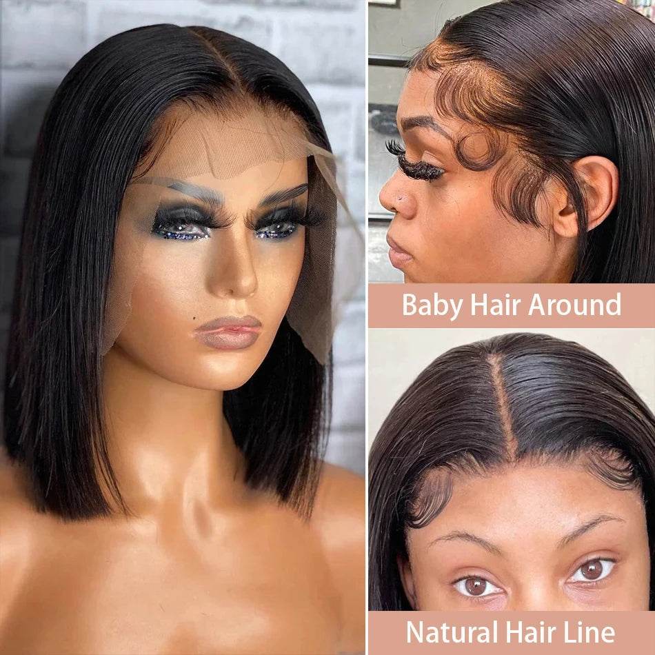 13x4 Bone Straight Bob Wig Lace Front Human Hair Wigs 4x4 Short Bob Wig Lace Frontal Wig 100% Human Hair 200% Density 12 14 Inch - AIAZ