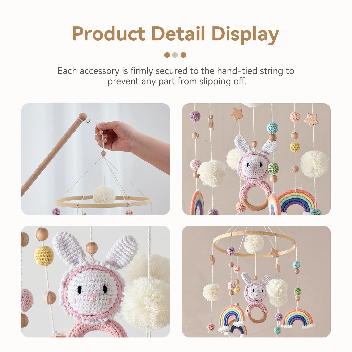 Baby Crib Mobile Wooden Wind Chime Bed Bell, Animal Crib Mobile With Music for Girls and Boys, Mobile for Bassinet Room Decor