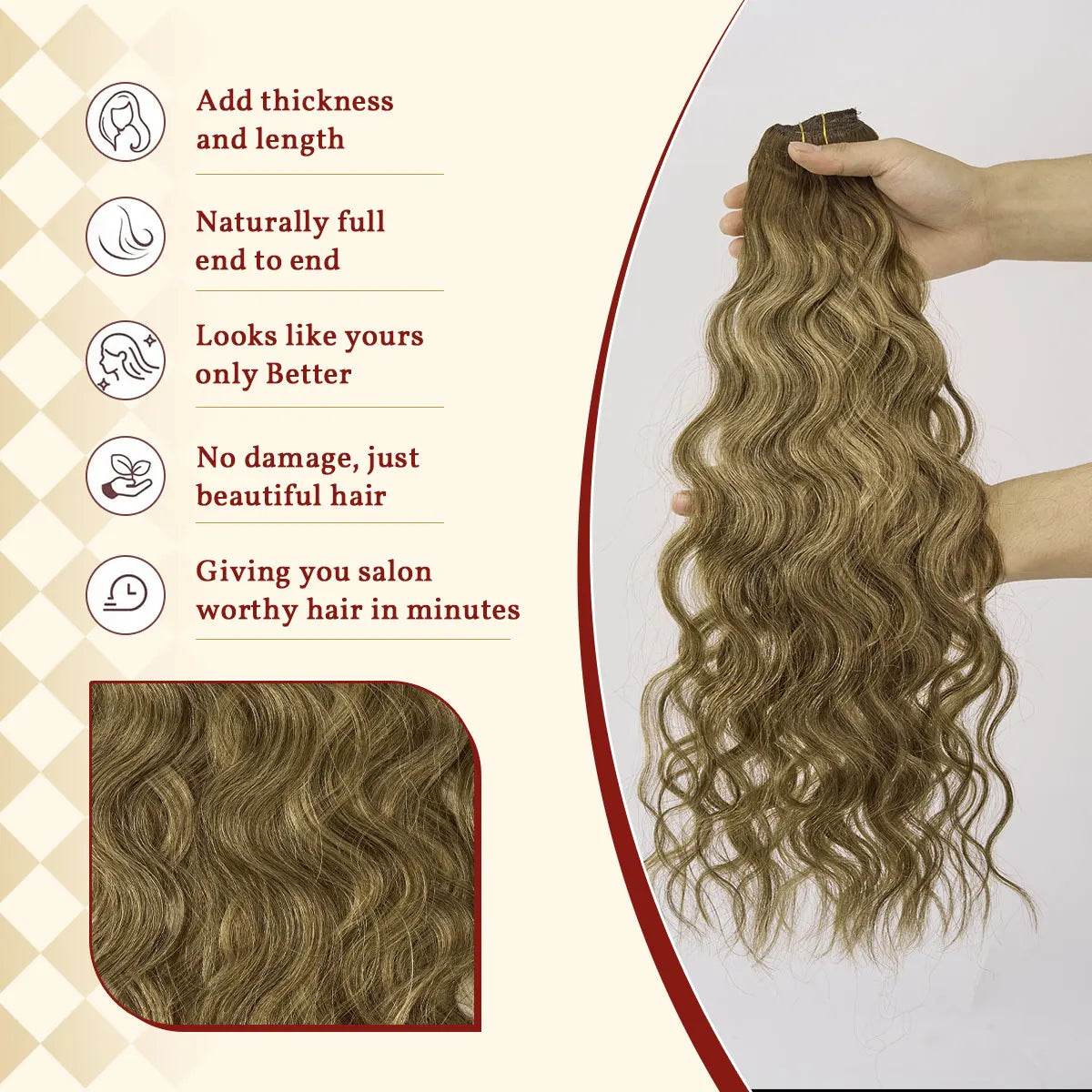 12A Natural Wave Clip In Human Hair Extensions 100% Remy Human Hair Clip In 120G 7Pcs/Set Full Head For Women 14-24Inch - AIAZ