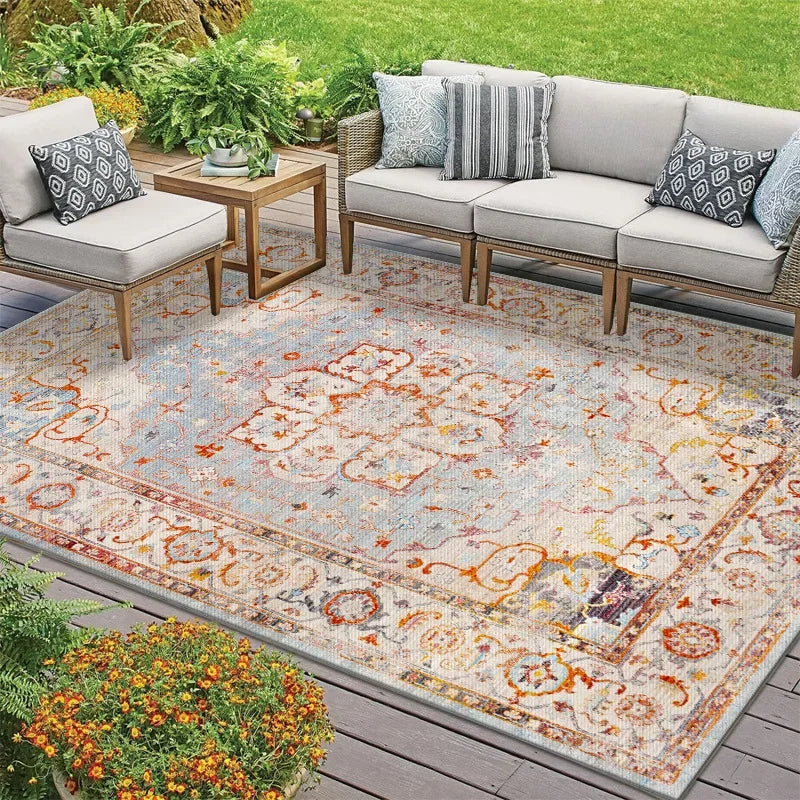 VIKAMA Summer Outdoor American-style Persian Camping Carpet, Living Room Carpet, Balcony and Terrace Carpet, Home Decoration