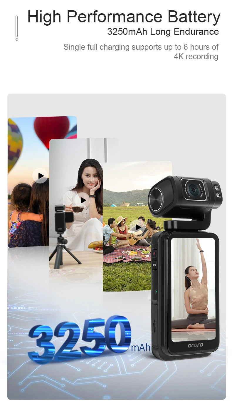 Ordro M3 Pocket Camera Digital Camcorder 5K 30FPS Image Stabilization Built-in Big Size Screen Handy Cam  Travel Vlog Cameras